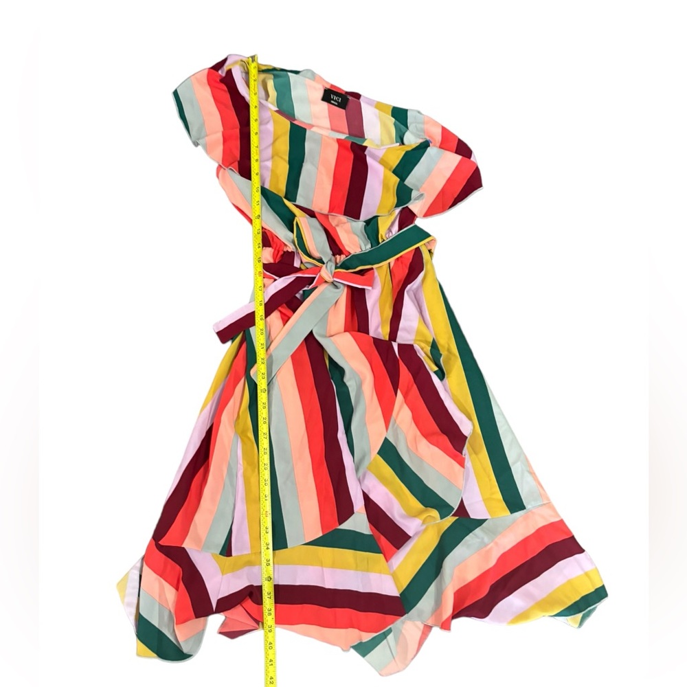 VICI One Shoulder Ruffle Rainbow Midi Dress small - Picture 9 of 16